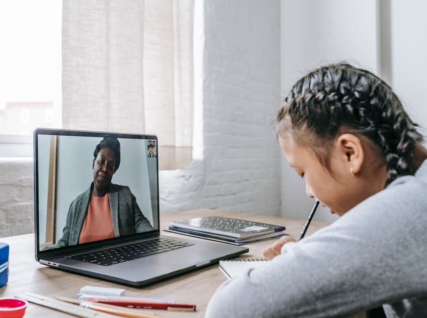 A student in a live video lesson
