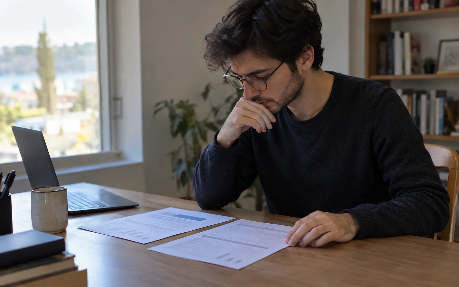 A person comparing two exam score reports side by side at a desk
